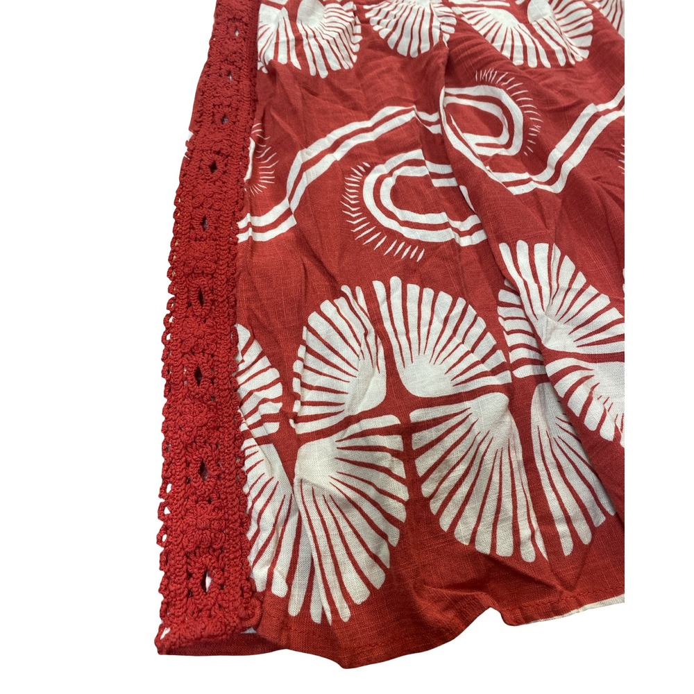 Anewsta Shell Print Crochet Trim Maxi Dress XL Boho Smocked Back Beachy Vacay - Picture 8 of 15